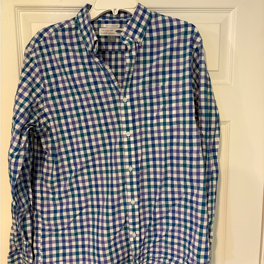 Old Navy Blue and Green Plaid Men's Shirt
